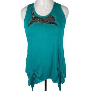 Design History Teal Tunic with silver beading- size M